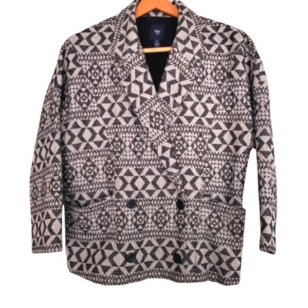 Gap Women Geometric Print Double Breasted Blazer Jacket Black White Size S